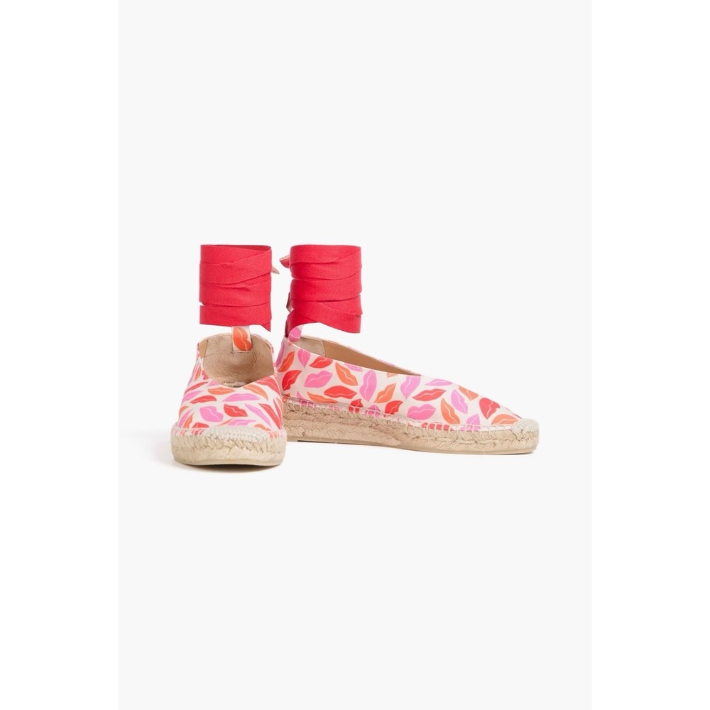 DVF x Castañer Gea Lips Print Ankle Tie Espadrilles Size 6 Pink Red Jute NIB